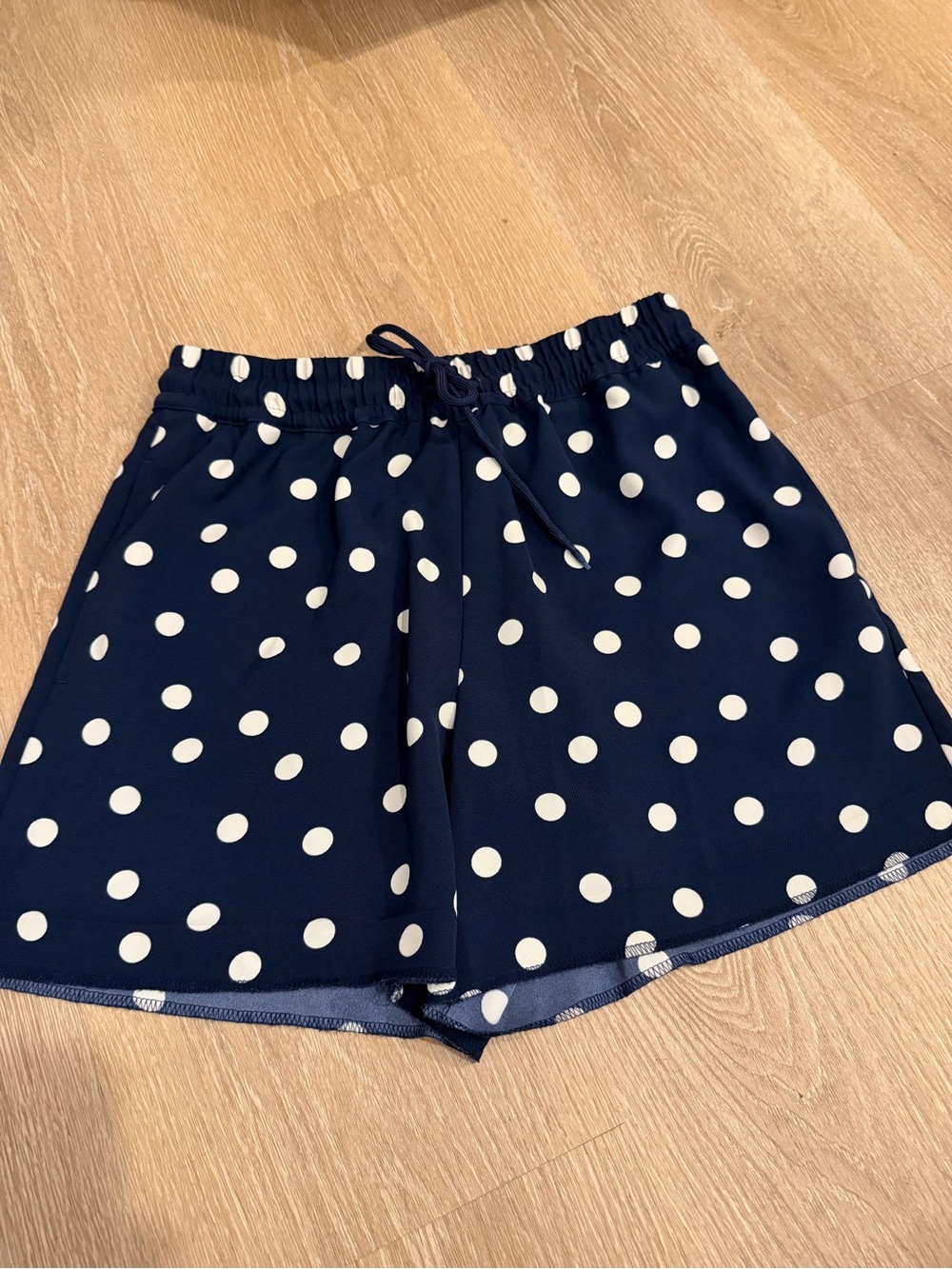 Navy Polka Dot Women's Drawstring Bermuda Shorts